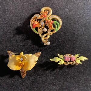 Set of 3 Joan Rivers Floral-Themed Brooches